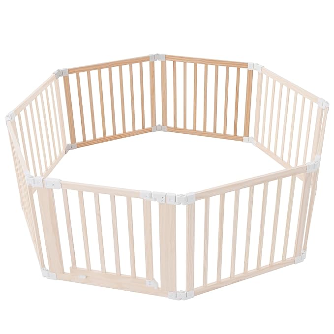 2PCS Expanded Panel for Gewitt Baby Wooden Playpen with Connectors, Changeable Wooden Play Fence Accessories (Wood, 2 Panel)