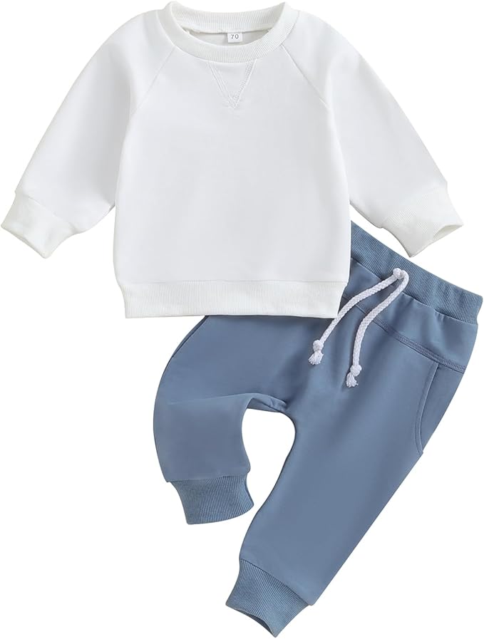 Toddler Baby Boy Clothes Solid Color Long Sleeve Crewneck Sweatshirt Top Casual Pants Set 2Pcs Fall Winter Outfits