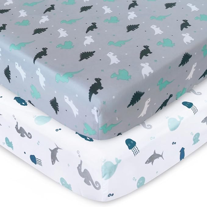 Crib Sheets for Boys or Girls 2-Pack, Fitted Crib Sheet 52'' x 28'' for Standard Crib & Toddler Mattres, Soft and Breathable Material, Baby Crib Sheets Neutral, Grey
