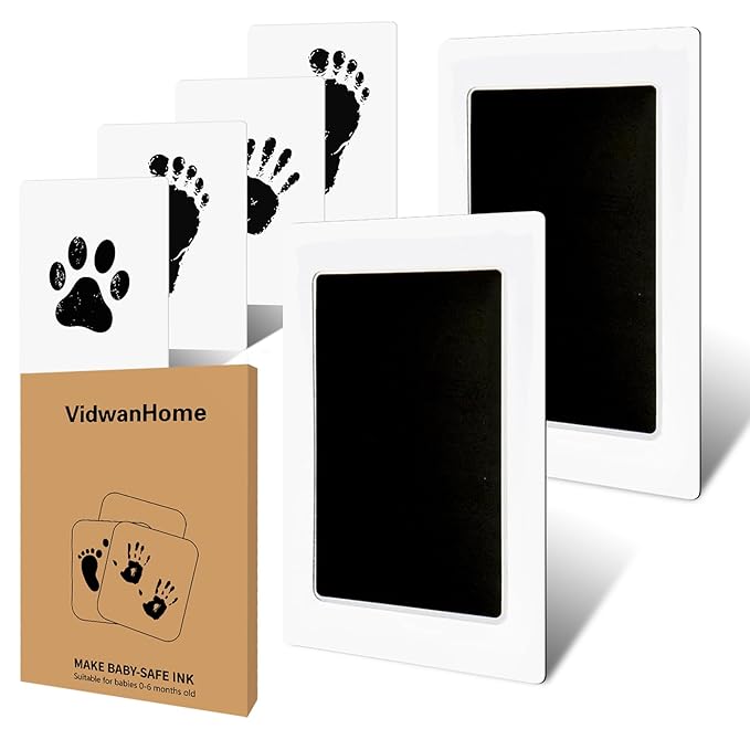 2pc Large Baby Hand and Footprint Kit – Inkless Clean Touch Ink Pad for Keepsake Footprints, Paw Prints, Mess-Free Ink Pad for Newborns and Pets with 8 White Cards (Jet Black.L)