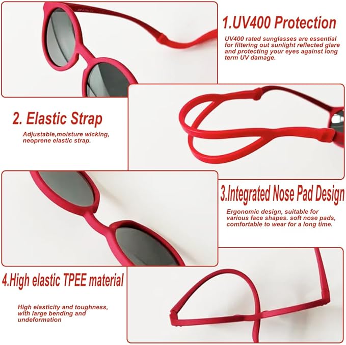 FBHLZ Baby polarized sunglasses UV400 with anti-falling headband TPEE material UV proof suitable for babies 0-12 Months