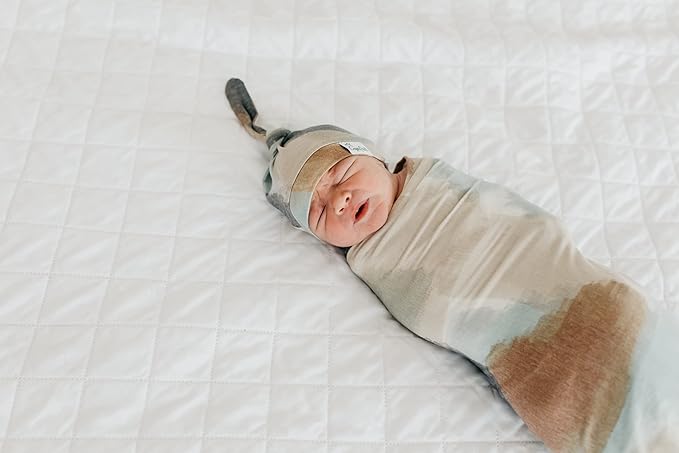 Copper Pearl Baby Beanie Hat Top Knot Stretchy Soft Picasso
