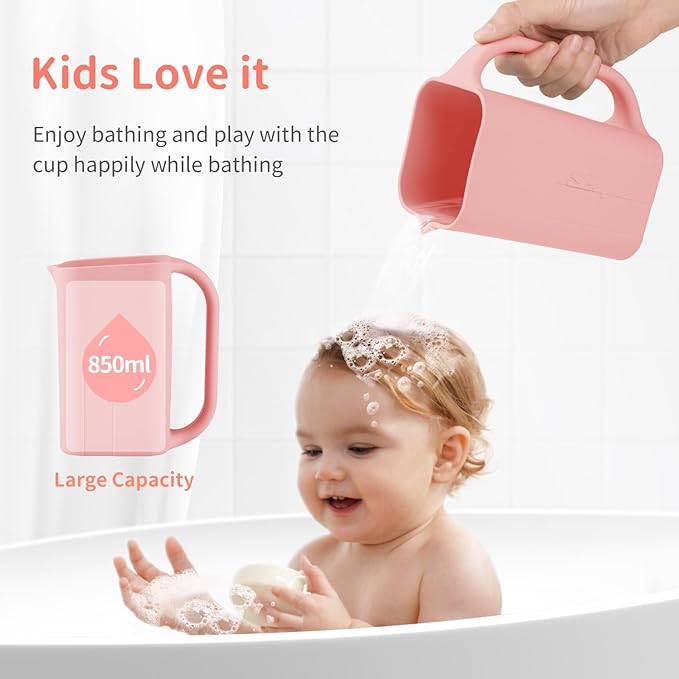 Baby Bath Rinse Cup 100% Food Grade Silicone Wash Rinser Cup For Kids (Pink)