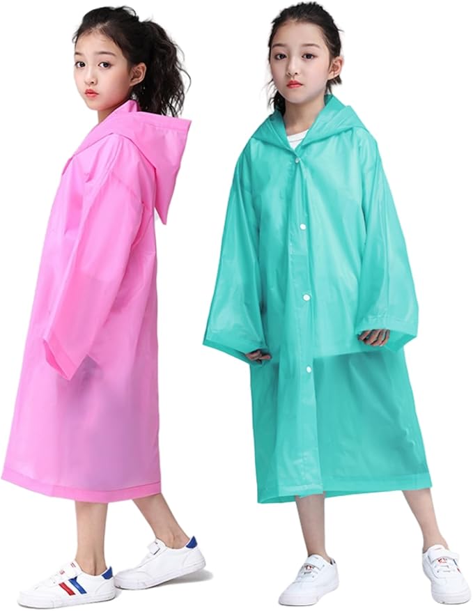 Raincoat Rain Poncho for Kids, 2-5 Pack Reusable EVA Rain Coats for 6-14 Boys Girls, Rain Jackets Gear with Hood