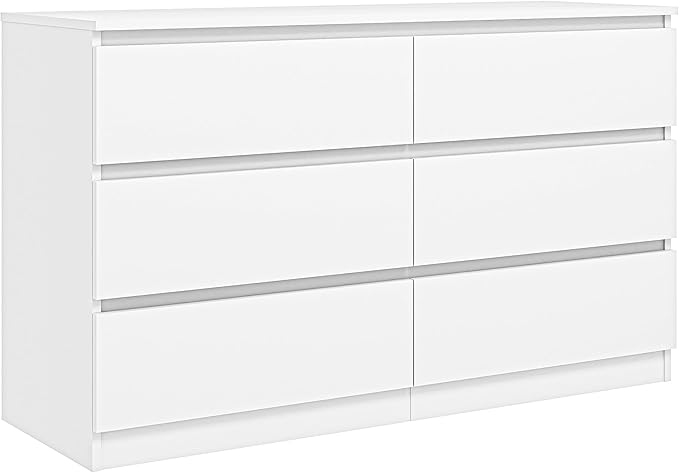 White 6 Drawer Dresser for Bedroom,Modern Deep Drawer Dresser with No-Handle Design,Wide Storage Chest of Drawers,Wood Bedroom Storage Organizer Furniture for Closet,Hallway
