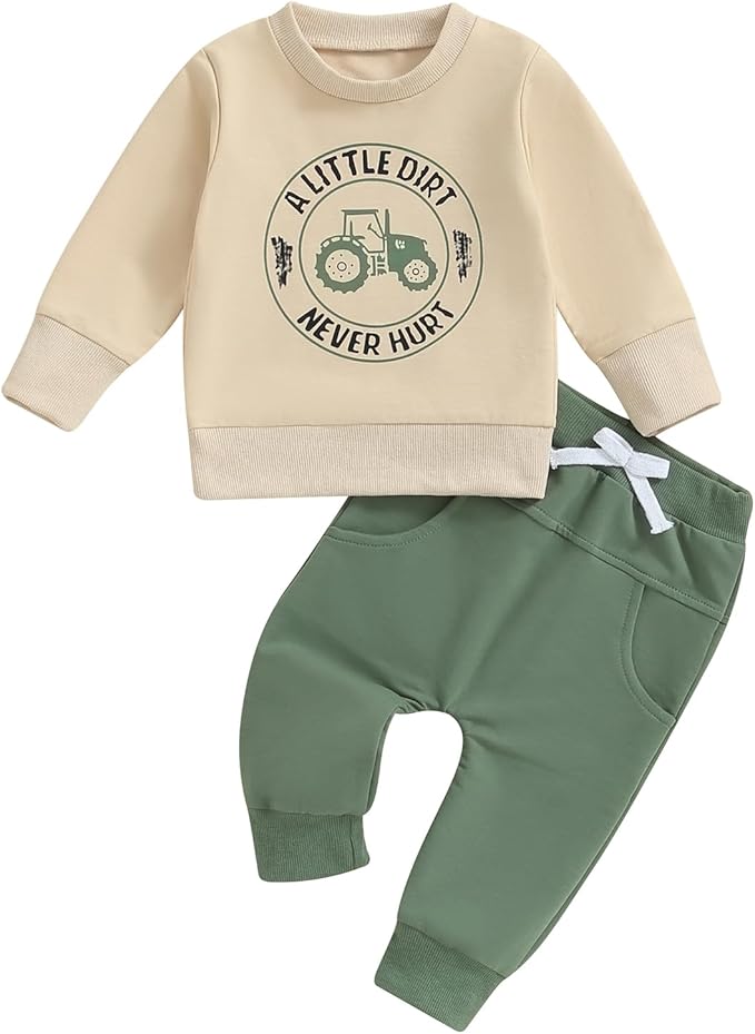 Baby Boy Fall Clothes Set Long Sleeve Letter Print Sweatshirt Pants Toddler Infant Outfits 6 12 18 24 Months 2T