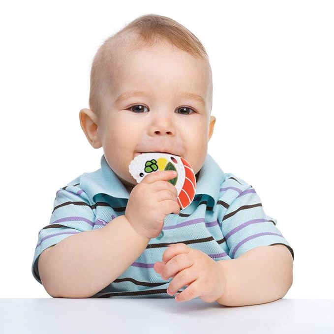 Baby Silicone Teether,Sensory Chew Toys,BPA Free Soft and Effective Infant Teething Pain Relief Toys,Freezer Safe,Food Grade Silicone,Best Shower Gift for Boys and Girls (Sushi)