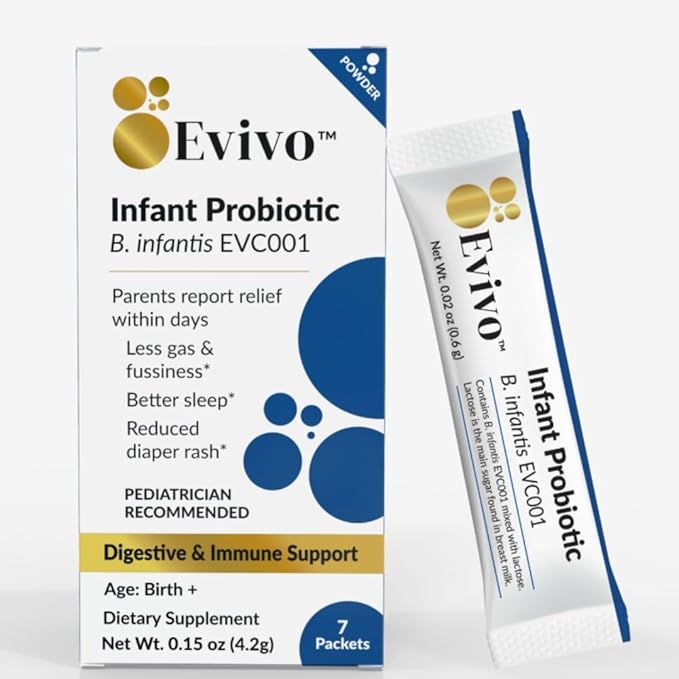 Evivo Award Winning Probiotic Powder for Infants | Ages 0-36 Months | Helps with Colic Symptoms, Gas, Stools & Fussiness | Tasteless Powder | 7pack - 1 Week | 8 Billion CFU