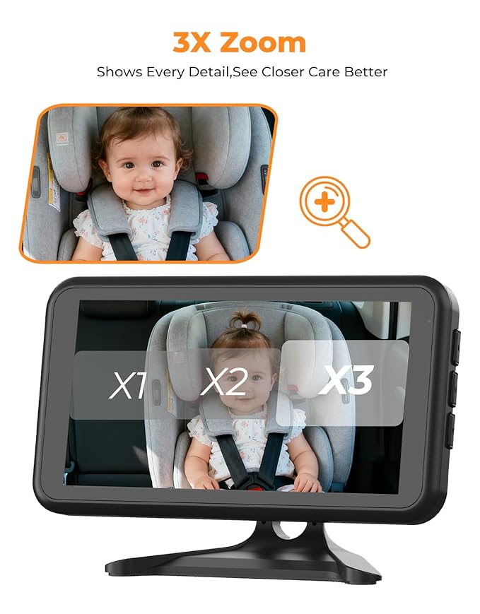 BM2A Baby Car Camera – 3X Zoom to See Baby Clearly, 5.2" 1080P Display & Auto IR Night Vision, Rear-Facing View Monitor, Easy Install for Parents & Pet Owners