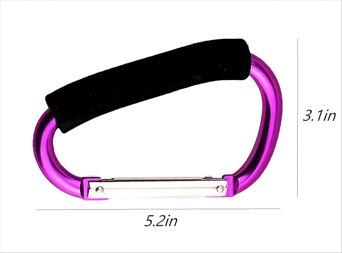 3PCS Stroller Hooks，5.2'' Large Carabiner Clip - Carabiner Large, Baby Stroller Hooks for Hanging Bags, Stroller Accessories(Purple)