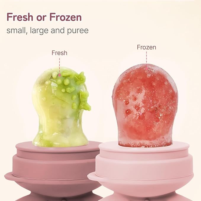 Baby Solids/Frozen Fruit Feeder Pacifier, Infant Teether Toy 4M+, BPA-Free Silicone Pouch & Nipple, Safely Introduce Solids, Teething Relief, 2-Pack (Rabbit - Pink Purple, S/M/L)