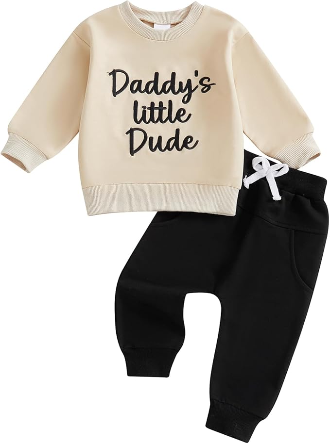 Infant Baby Boy Fall Clothes Set Funny Letter Sweatshirt Pant Outfit Toddler Winter Clothes 6 12 18 Months 2T 3T