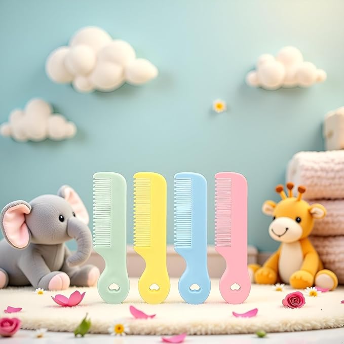 4 Pack Baby Hair Comb for Newborn, Round Colorful Tip Bristles Cute Comb Grooming for Sensitive Scalp Skin for Infant, Toddler, Kids Grooming, Healthcare Kit, Baby and Child Care Products