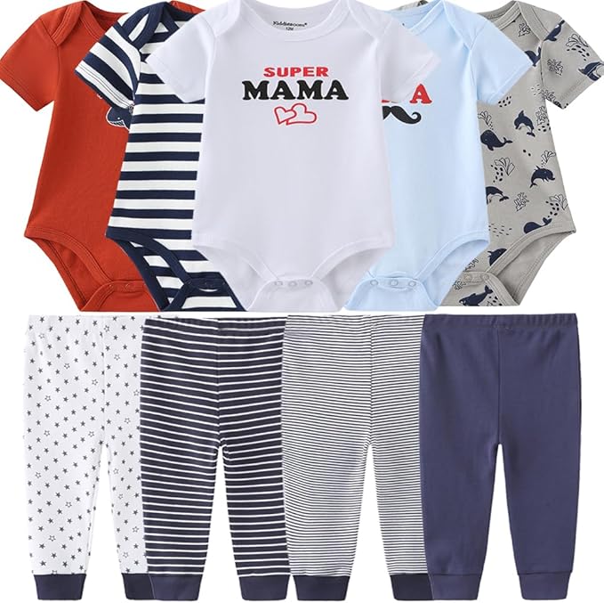 Kiddiezoom Baby Layette Set Baby Boys' 9-Piece Bodysuits Pants Set Toddler Girl Boy Unisex Baby Gift Sets