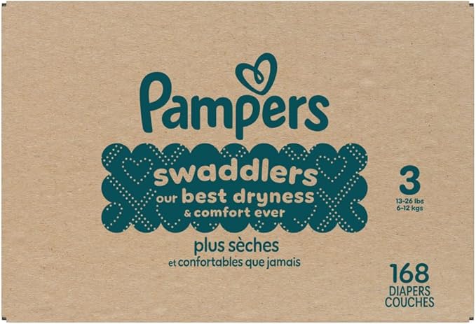 Pampers Swaddlers Diapers, Size 3 (13-26 lbs), 168 Count, Absorbent, Keeps Baby Dry and Comfortable, Skin Safe Disposable Baby Diaper