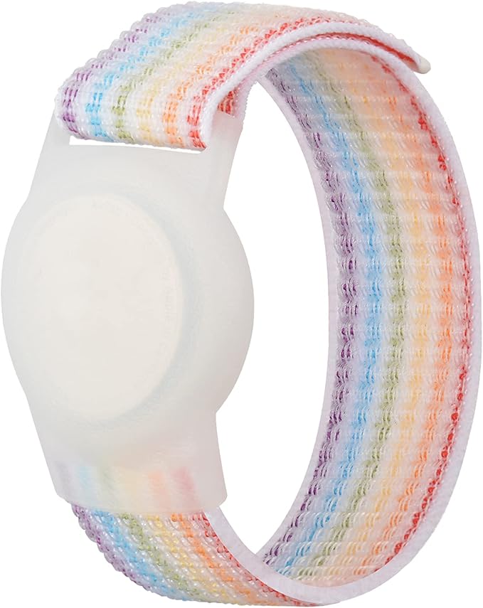 Kids Wristband Compatible with Apple AirTag, Protective Case for Air Tag GPS Tracker Holder with Nylon Bracelet, Adjustable Anti Lost Watch Band for Toddler Child Elder(Rainbow A)