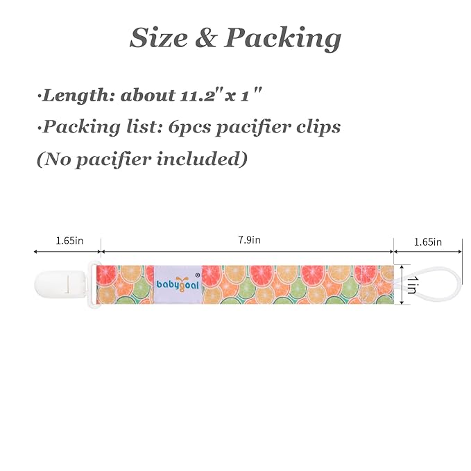 babygoal Fruit Pacifier Clips, 6 Pack Binky Paci Holder Leashes Fits for Most Pacifiers and Binkies 6PB17