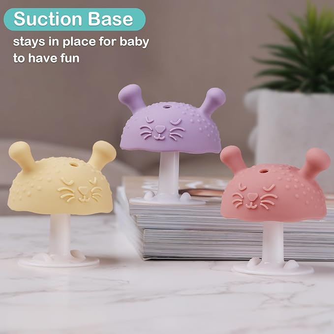 BumbleBee Silicone Teething Toys Set 3M+, BPA-Free & Easy to Grip Baby Teether with Suction Base, Infant Teething Relief Toy - 3PCS (Pink+Purple+Yellow)