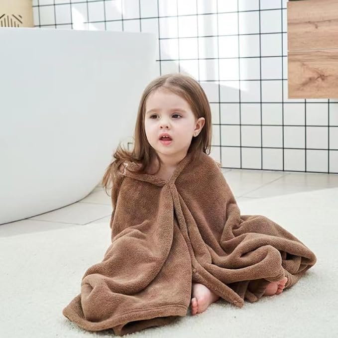 Toddler Bath Towel Baby Towels with Hood 27.5"X55" Ultra Absorbent Soft Bathrobe Blanket Kids Shower Towel for Girls and Boys(Brown Bear)