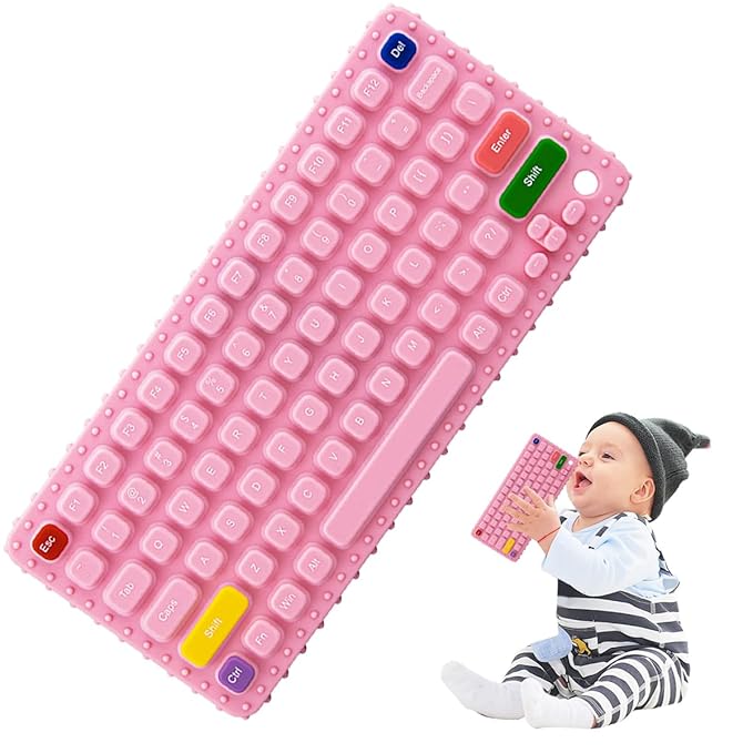 Baby Keyboard Teething Toys for Babies 0-3, 0-6, 6-12 Months | Soft Silicone Keyboard Teethers | Baby Fidget Toys 0-6 Months | Infant Teether Pacifier for Breastfeeding Baby Boy Girl