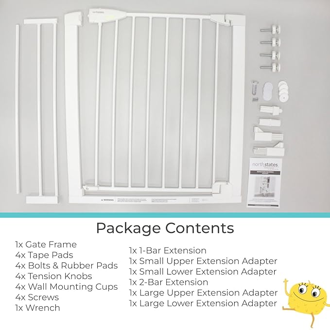 Toddleroo by North States - Bright Choice Auto Close Baby Gate: Pressure Mounted Baby Gate for Doorways with Glow in the Dark Handle - Adjustable 29.75 to 40.5 Inches Wide - 30 Inches Tall - White
