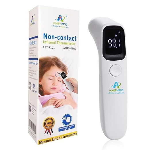 Amplim No-Touch Infrared Forehead Thermometer for Humans | Medical-Grade Temporal Artery Thermometer | 1-Second Fast Read with LED Display & Fever Alarm for Baby and Adults