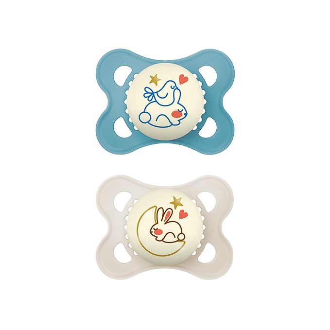 MAM Original Baby Pacifiers 0-6 Months, Binky for Newborn Babies, BPA-Free Skin Soft Silicone Nipple, Glows in The Dark, Developed with Medical Experts, 2 Count, Sterilizer Case, Made in Europe