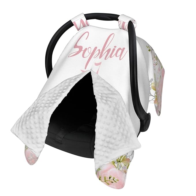 Personalized Baby Car Seat Canopy for Babies with Name, Custom Princess Castle Stroller Car Seat Covers for Girls, Minky Nursing Carseat Cover for Breastfeeding, Car Seat Canopies for Newborn