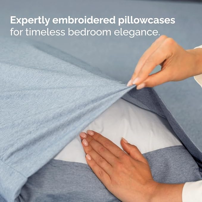 Split Head King Sheet Set – 4 Piece Flex Split Top King Sheets for Adjustable Beds - Fits 14” to 16" Mattress w/ Deep Pockets - Breathable & Cooling - Luxury Bedding and Wrinkle Free - Heathered Blue