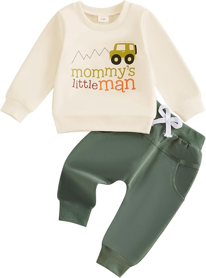 Baby Boy Fall Clothes Set Long Sleeve Letter Print Sweatshirt Pants Toddler Infant Outfits 6 12 18 24 Months 2T