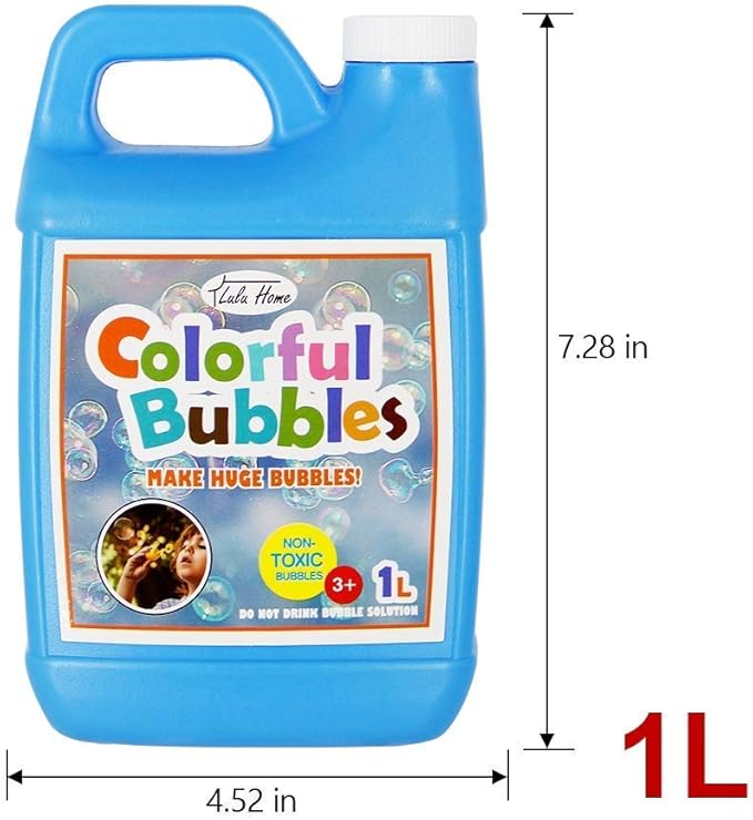 Lulu Home 33.8 OZ/1 L Concentrated Bubble Solution, Refill for Bubble Machines, Giant Wands, and Blowers - Up to 2.5 Gallons for Kids' Birthday Parties