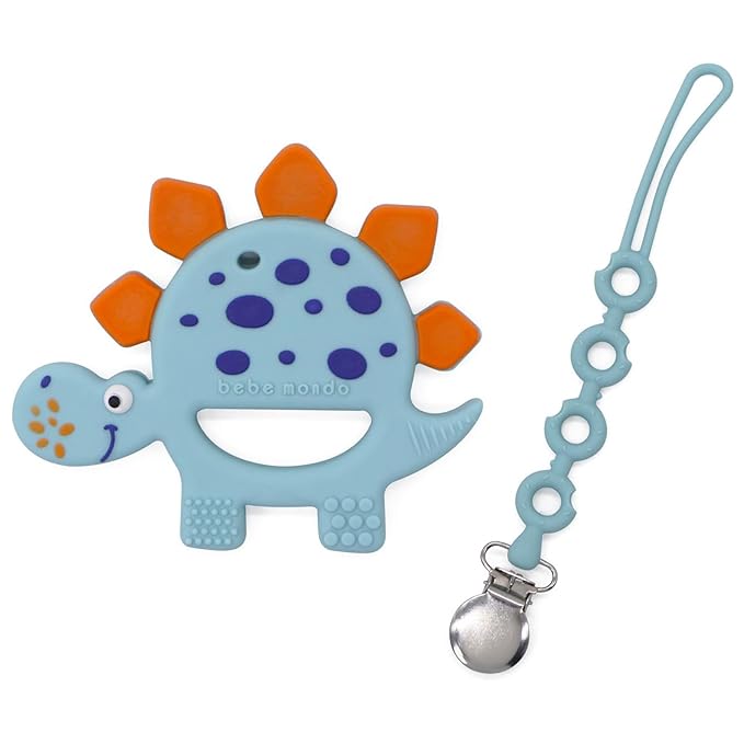 Bebe Mondo Dinosaur Baby Teething Toys 3–6 6–12 Months, Teethers for Babies 0–3–6–12 Months for Teething Relief, Baby Gift, Baby Teether Toys, Silicone Sensory Toys, Soft-Textured Infant Toys