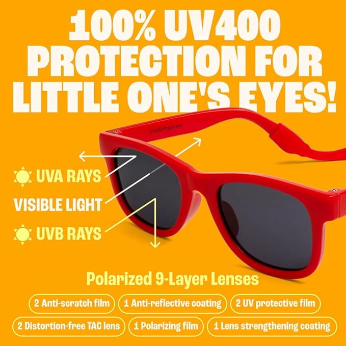 Polarized Baby Sunglasses With Strap - Unbreakable Flexible Infant Sunglasses For Toddlers Newborns 0-24 Months