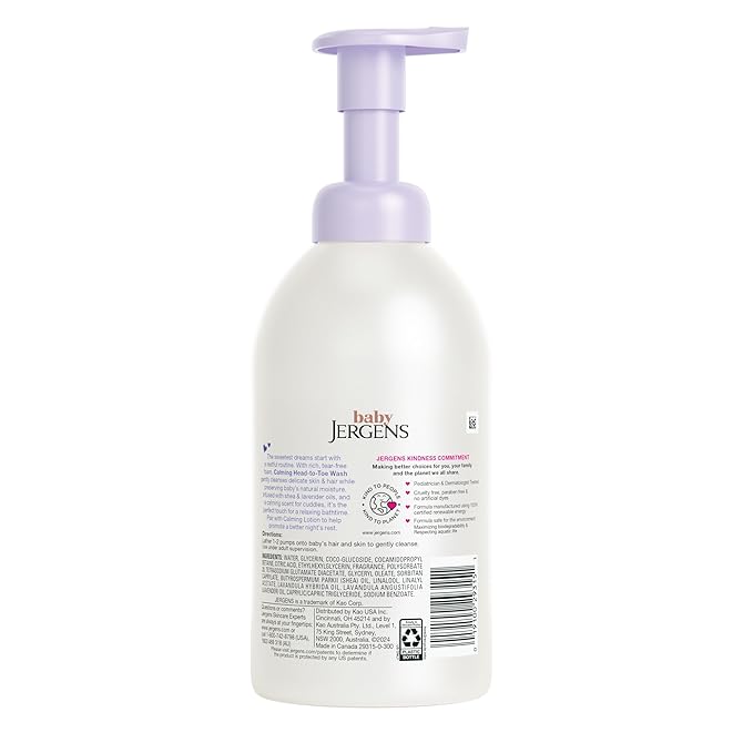 Jergens Baby Calming Head to Toe Foaming Wash, Baby Shampoo and Body Wash, Shampoo Tear Free, Kids Foaming Body Wash, 18 Fl Oz