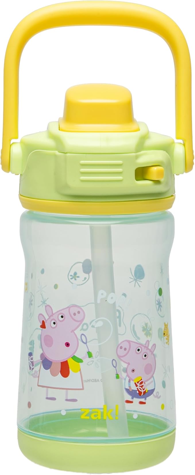 Zak Designs Peppa Pig Beacon Kid Water Bottle for Travel or At Home, 12oz Plastic is Durable and Leak-Proof with Liquid Lock Spout, Cover, Carry Handle, Protective Base (Peppa, George)