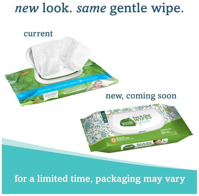 Seventh Generation Baby Wipes, Free & Clear Unscented and Sensitive, 30 count Travel Pack