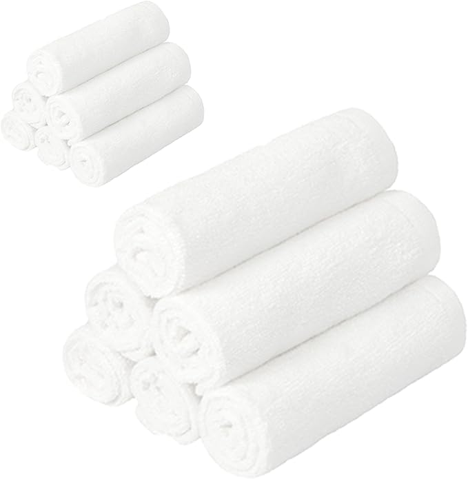 12 Pack Baby Washcloths Bulk for Newborn, Extra Soft Face Bath Towel for Infant Toddler, Absorbent Kids Wash Rag for Body Hand, 70% Rayon Derived from Bamboo, 30% Terry Cotton, 10”x10”, White
