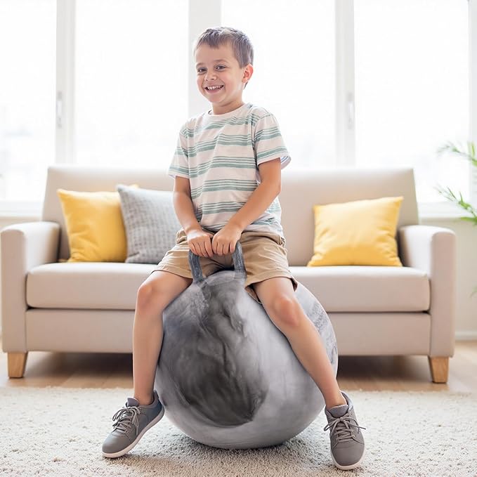 Upper Rider Clouds Hopper Ball for Kids,20 Inch Bouncy Ball with Handle,Grey Inflatable Hippity Hop for Boys Girls Aged 6-12, Indoor Outdoor Jumping Toys Gift with Pump