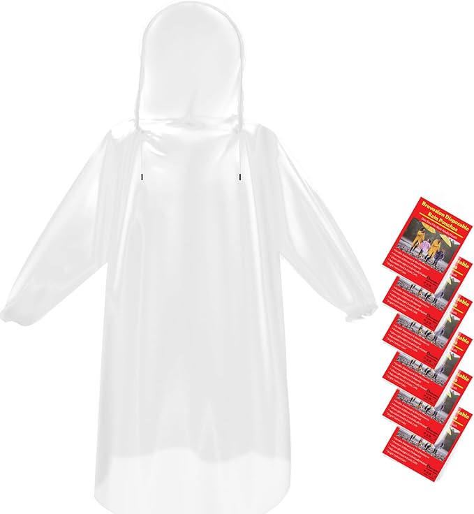 6 & 20 & 50 Pack Disposable Rain Ponchos for Adults/Youth, Waterproof PE Raincoats with Drawstring, Camping/Emergency