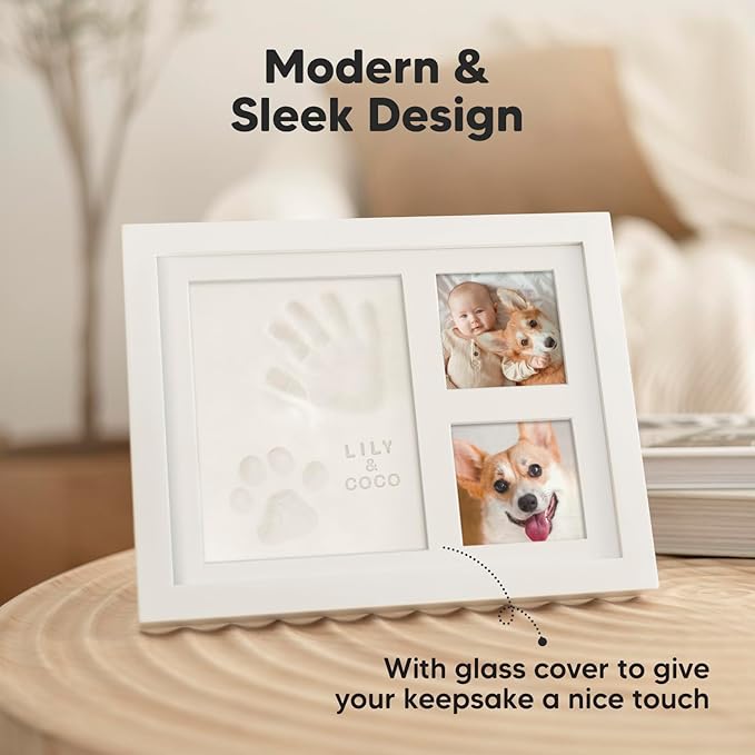 Baby Hand and Footprint Kit - Quick Dry Clay Baby Footprint Kit, Pets Paw, Newborn Keepsake Picture Frame for Boys, Girls, Personalized New Mom Gifts for Shower & Registry, Grandparents (Alpine White)