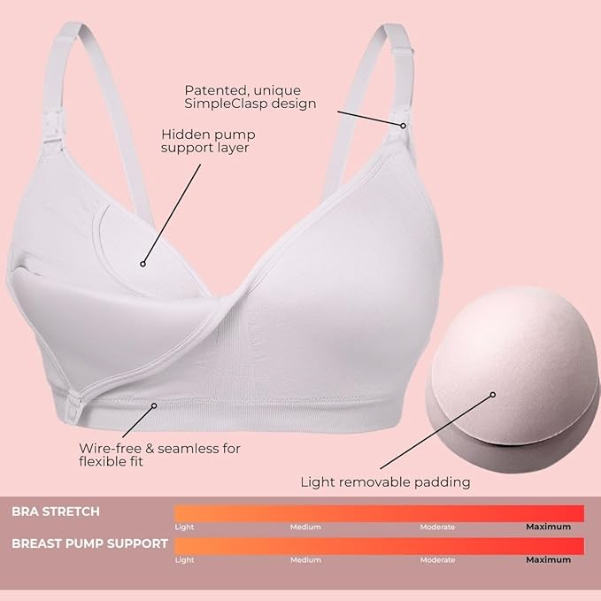 Supermom Silhouette with Removable Pads, Pumping Bra Hands Free, Adjustable Pumping & Nursing Bra for All Breast Pumps