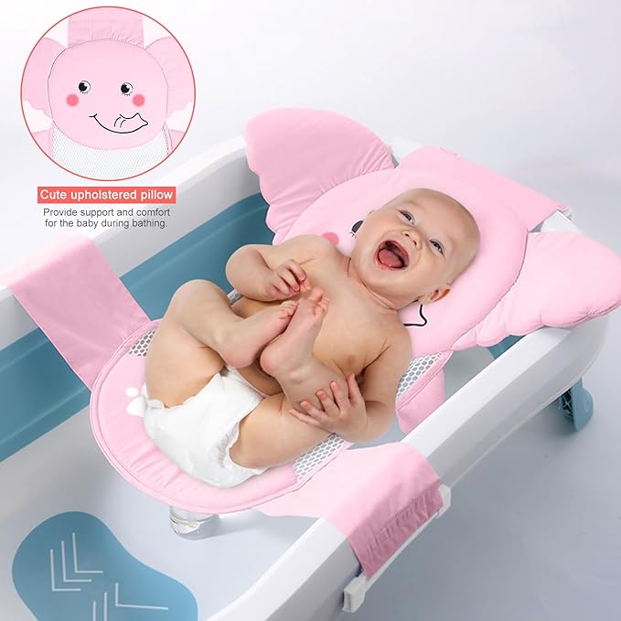 AIR&TREE Baby Bath Seat Support Net, Quick Drying, Adjustable, Comfortable, Non-Slip, Infant Bathtub Sling Shower Mesh for a Tub, with Safety Support Corners (Pink)
