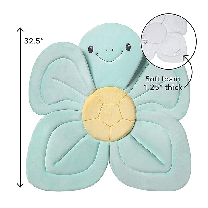 Nuby Turtle Baby Bath Cushion for Bathtub or Sink, Soft and Easy to Dry Fabric, 0-6 Months, Turquoise
