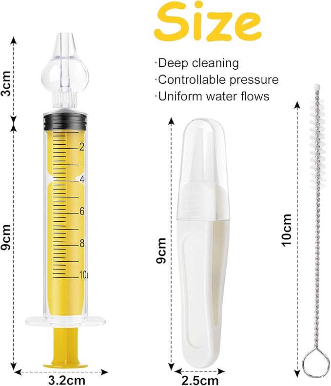 Baby Nasal Irrigator, 4PCS Nasal Syringe for Baby, Syringe Nasal Irrigator with Tweezers & Cleaning Brush, Baby Nasal Aspirator with Silicone Nasal Suction Tips Portable Baby Nasal Syringe