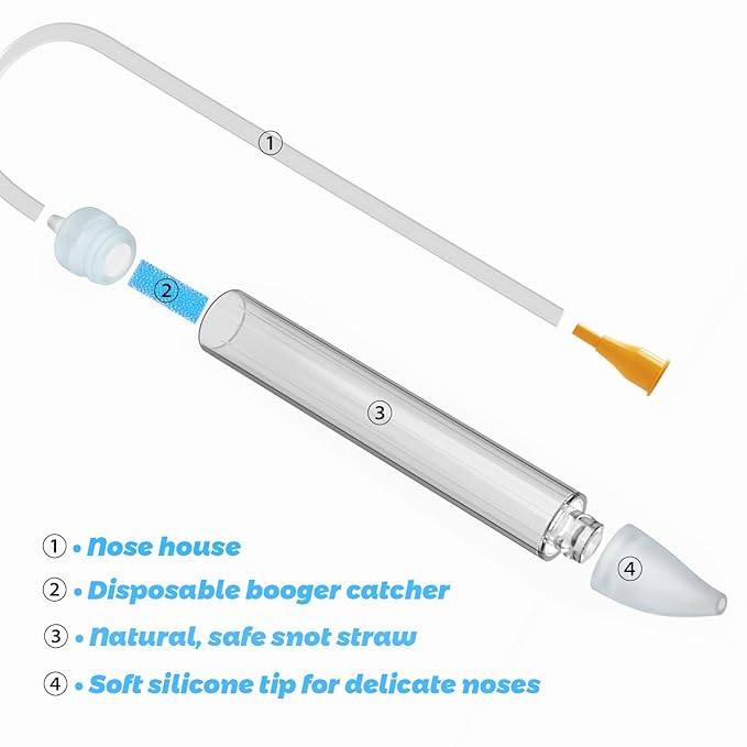 Baby Nasal Aspirator with 24 Replacement Filters - Soft Silicone Tip Nose Sucker for Newborns and Toddlers - Manual Suction for Quick Relief from Congestion - BPA-Free Transparent Mucus Extractor