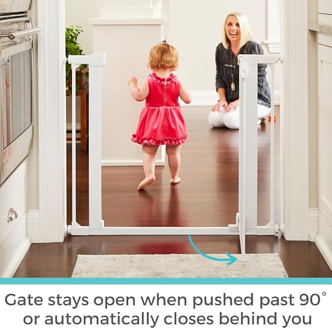 Toddleroo by North States - Extra Wide Bright Choice Baby Gate: Pressure Mounted Baby Gate for Doorways with Glow in the Dark Handle - Adjustable 29.75 to 52 Inches Wide - 30 Inches Tall - White