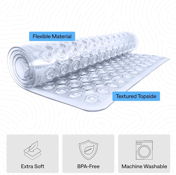 GORILLA GRIP Patented Square Shower Stall Mat, Small Bathtub Floor Mats for Stand Up Showers with Suction Cups and Drainage Holes, Machine Wash, Soft on Feet, Bathroom Accessories 21x21 Inch, Clear