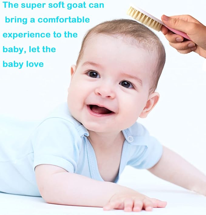 Baby Hair Brush Soft Goat Bristles-Ideal for Cradle Cap-for Newborns & Toddlers-Natural Perfect Baby Registry Gift…