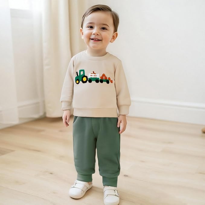 WZTYYDS Toddler Baby Boy Fall Clothes Letter Truck Long Sleeve Pullover Sweatshirt Tops Joggers Pants Set Winter Outfits
