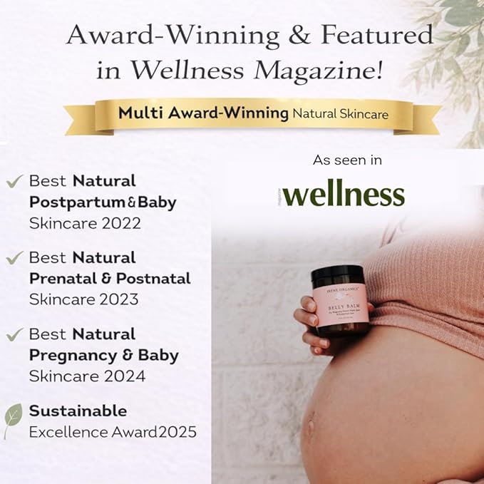 Organic Belly Butter for Pregnancy Stretch Mark Prevention and Treatment by Irene Organics - Award Winning Anti Stretch Mark Tummy Balm For Pregnancy and Postpartum 4oz - Hydrating Bump Cream